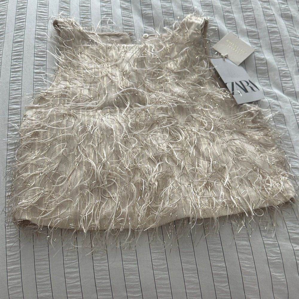 Zara Beige Feathered cropped top